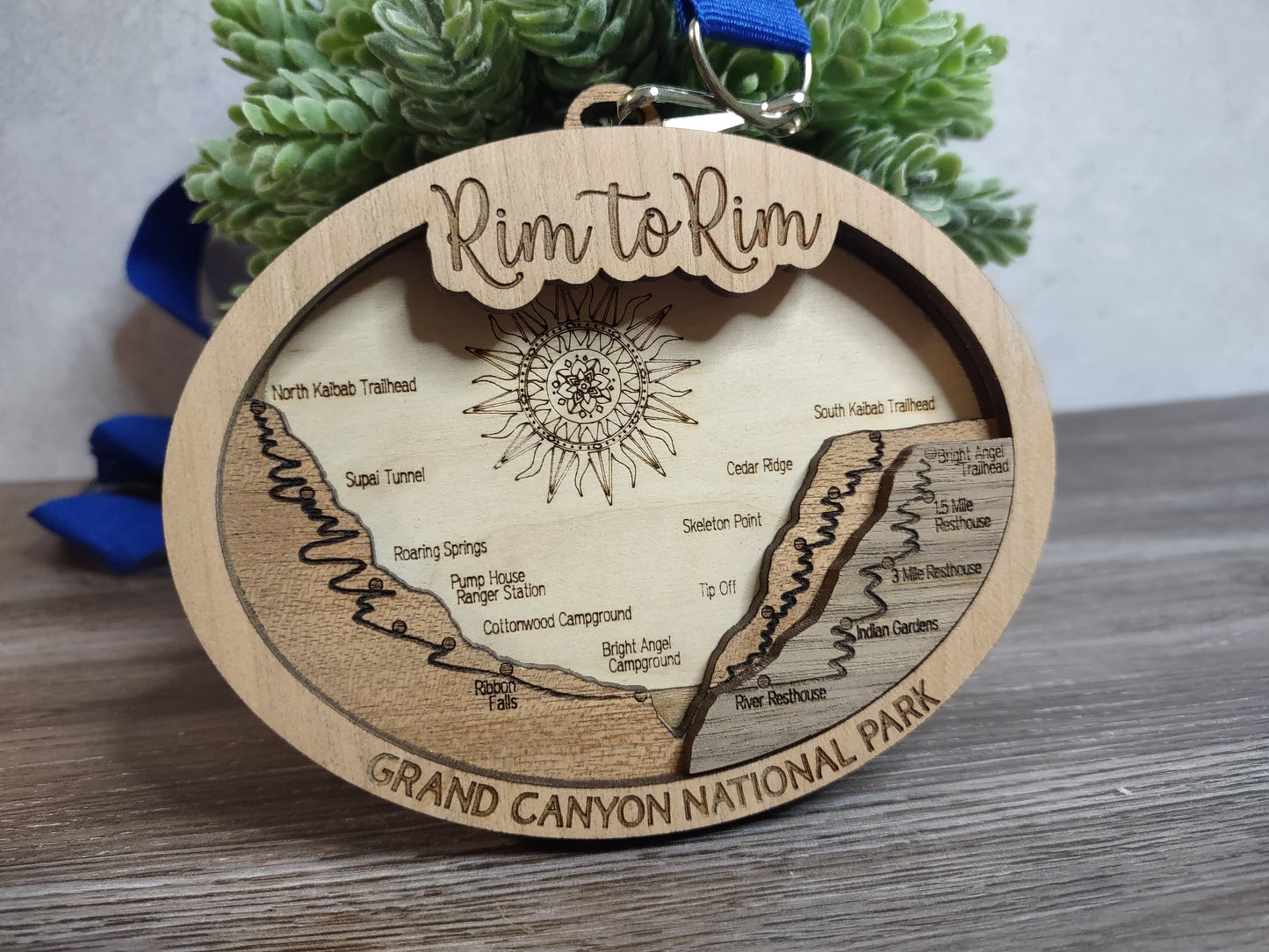 Personalized Grand Canyon Trail Map Medal, Rim-to-Rim, Rim-to-Rim-to-Rim, Rim-to-River