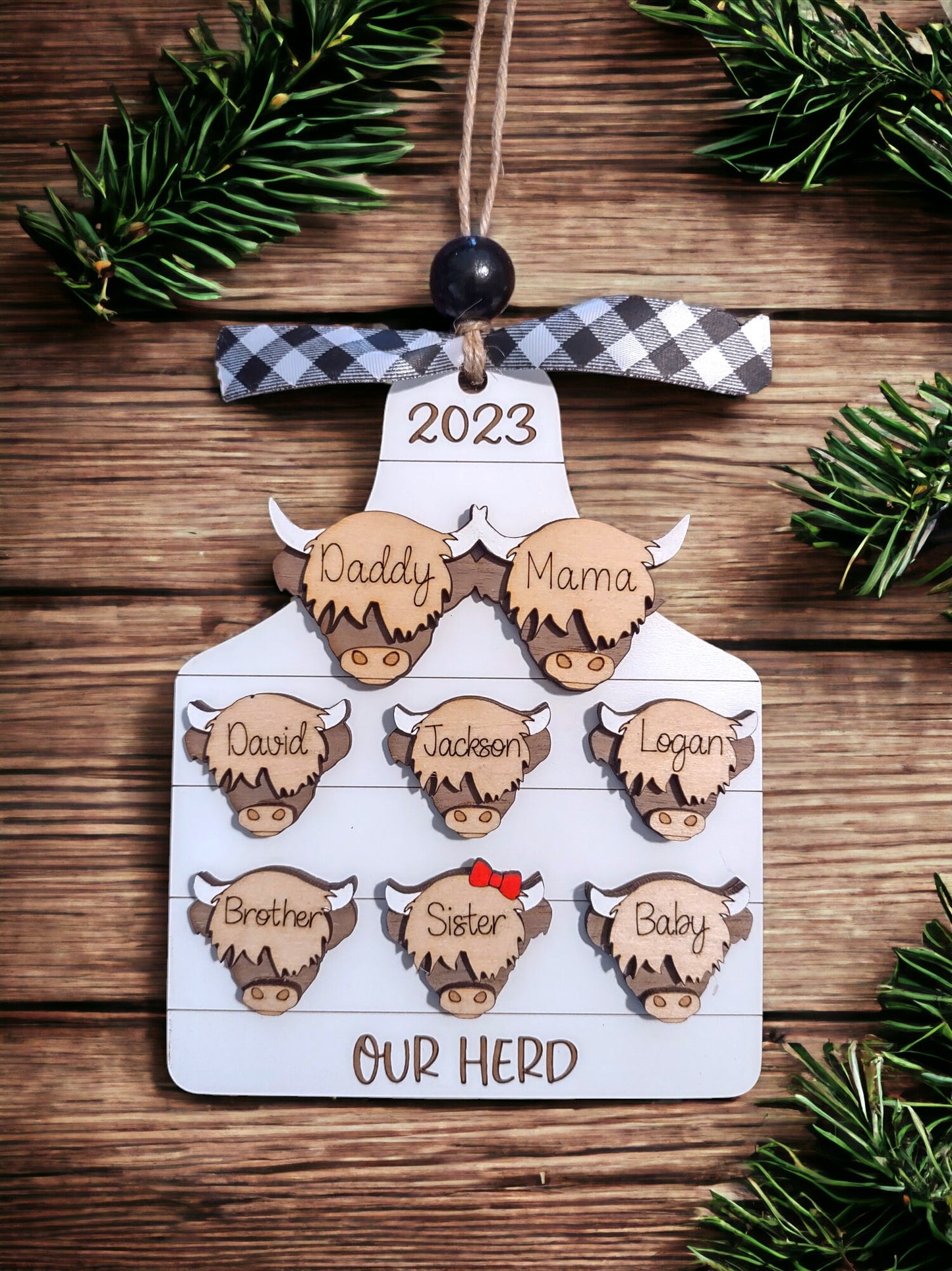 Personalized Our Herd Highland Cow Family Christmas Ornament