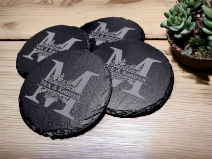 Personalized Floral Slate Coasters - Set of 4