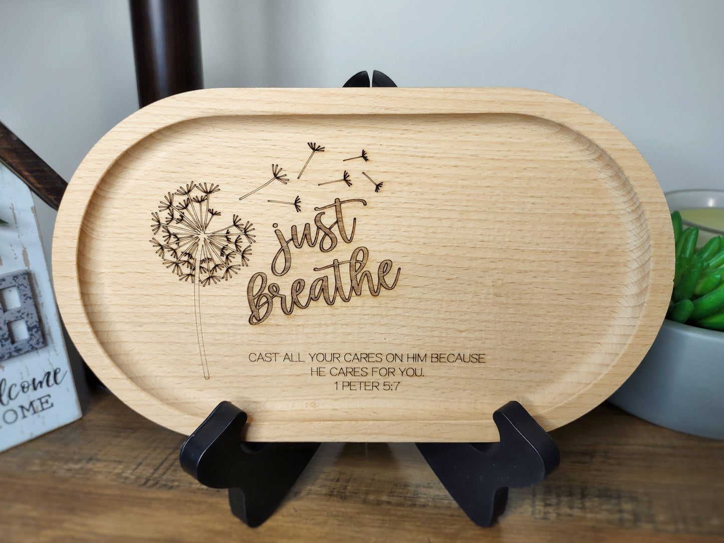 Wood Trinket Tray - Just Breathe