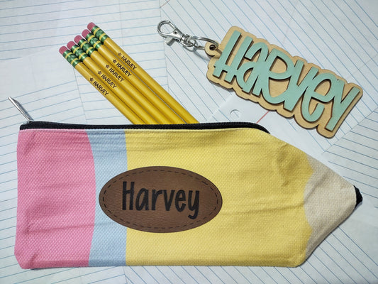 Back to School Bundle - Pencil Bag + Pencils + Backpack Tag