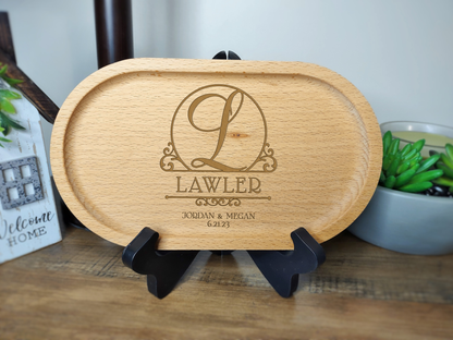 Wood Trinket Tray - Script Monogram