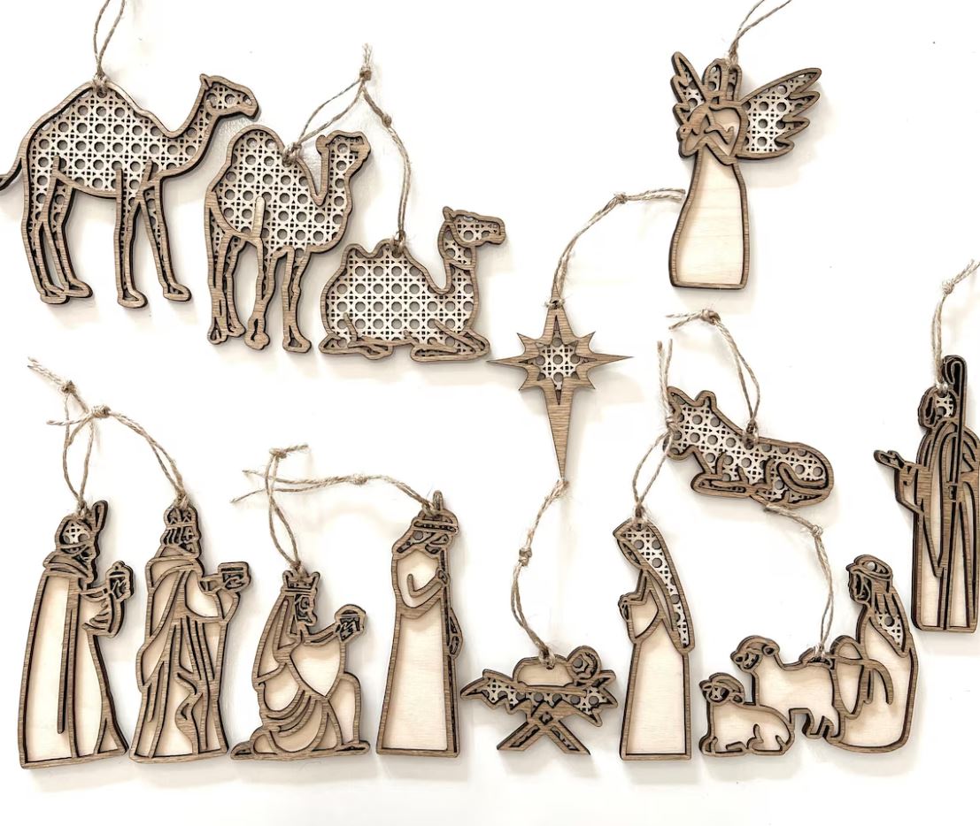 Rattan Nativity Ornament Collection