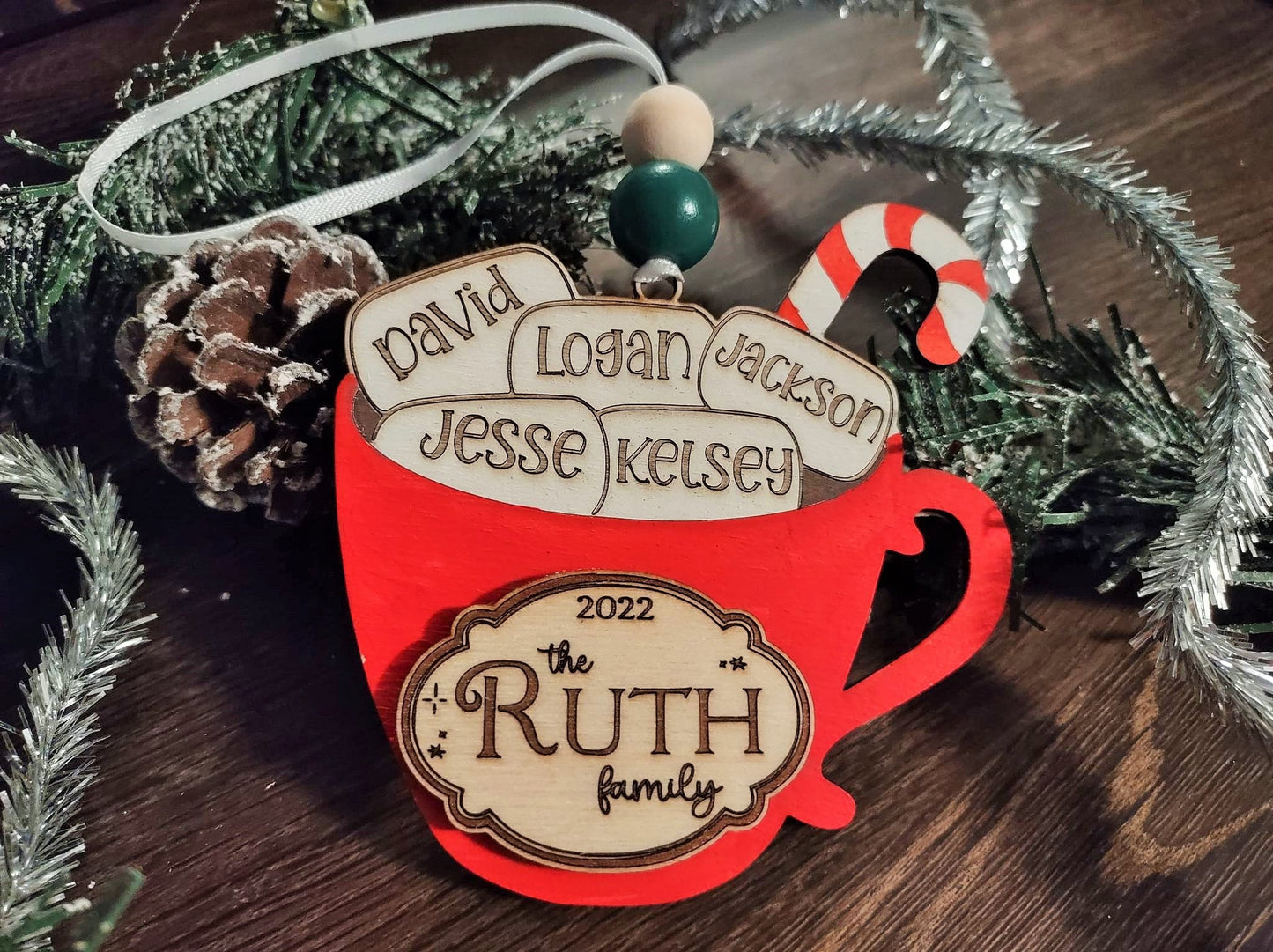 Personalized Hot Cocoa Mug Family Ornament, Up to 7 Names