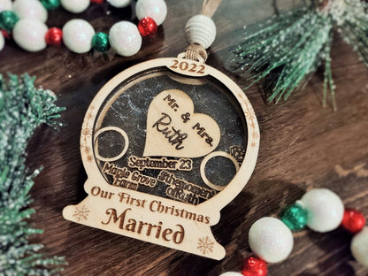 Personalized Our First Christmas Married Snow Globe Christmas Ornament