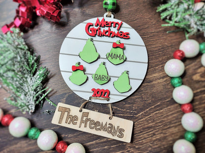 Grinch Family Christmas Personalized Ornament, Up to 10 Names