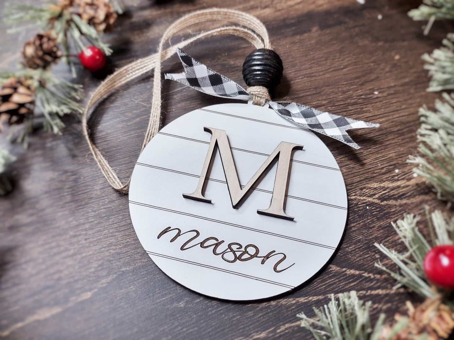 Personalized Shiplap Monogram Ornament