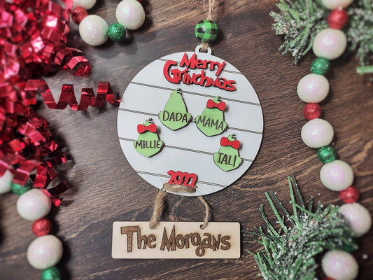 Grinch Family Christmas Personalized Ornament, Up to 10 Names