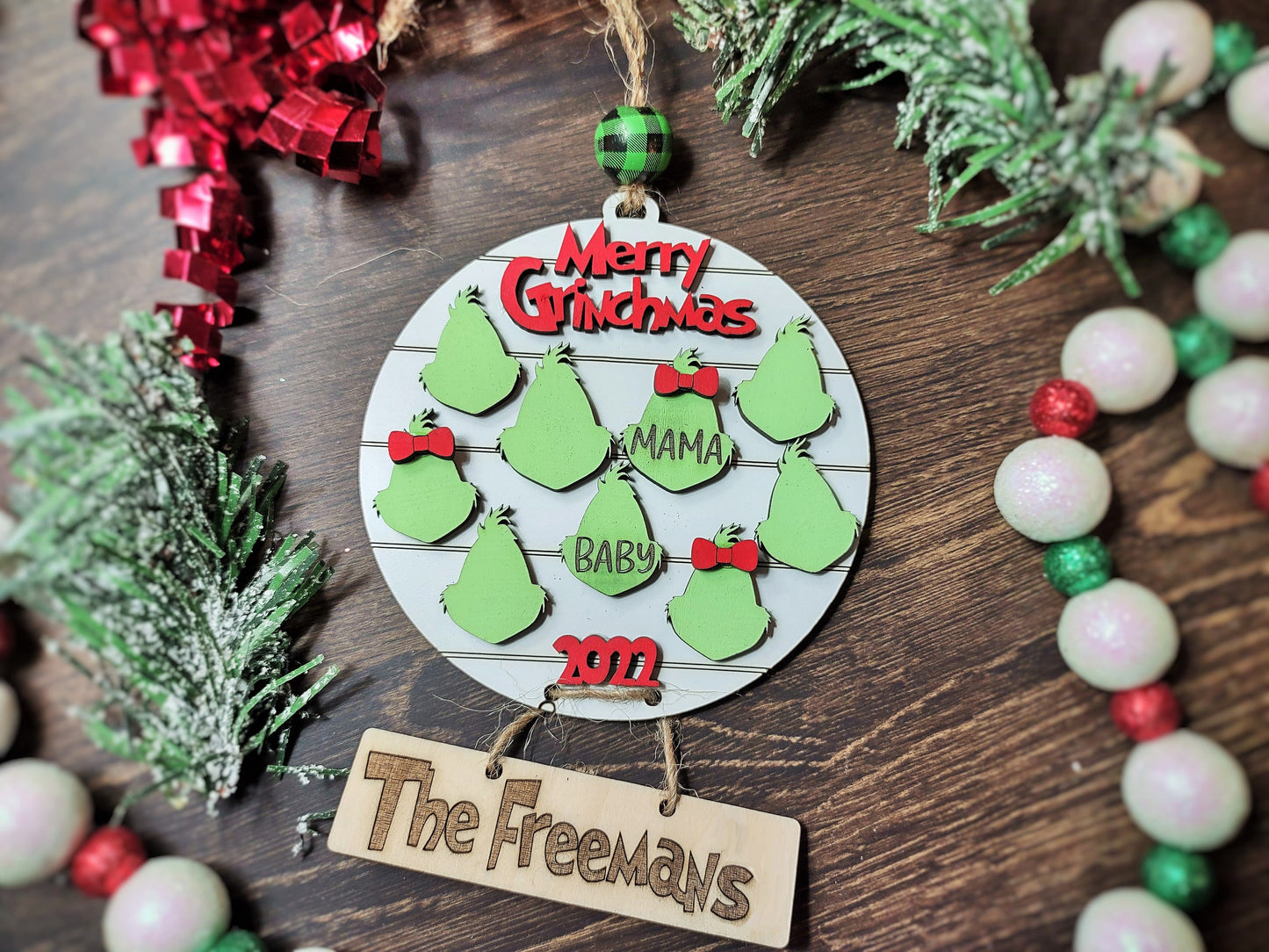 Grinch Family Christmas Personalized Ornament, Up to 10 Names