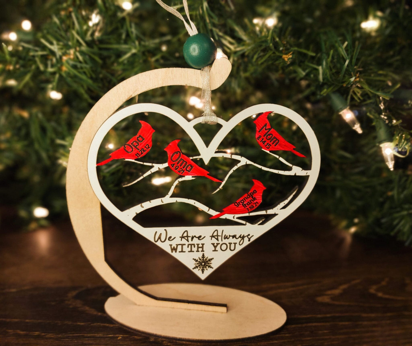 Personalized Cardinal Memorial Heart Ornament, We Are Always With You