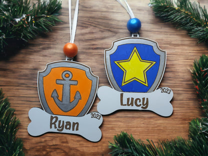 Personalized Rescue Pup Friends Pup Tag Christmas Ornament