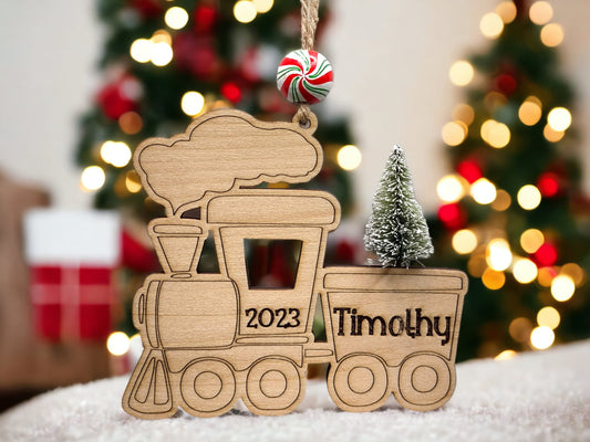 Personalized Train Ornament with 3D Tree