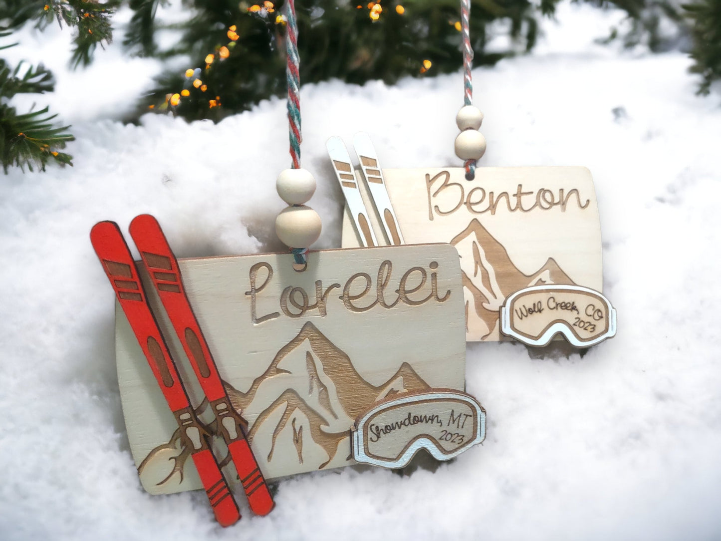 Personalized Ski Ornament, Snowboard, Snowshoes