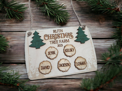 Personalized Tree Farm Family Ornament, Up to to 10 Names