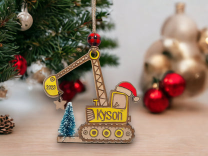 Personalized Excavator Ornament with 3d Tree