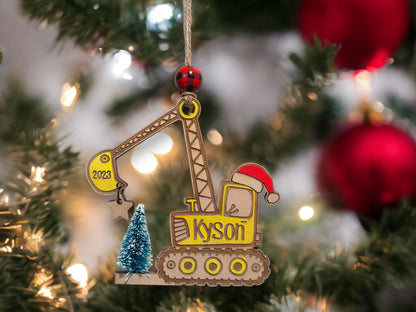 Personalized Excavator Ornament with 3d Tree