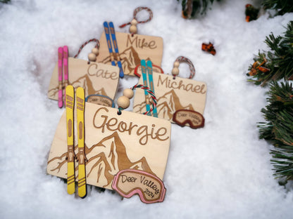 Personalized Ski Ornament, Snowboard, Snowshoes