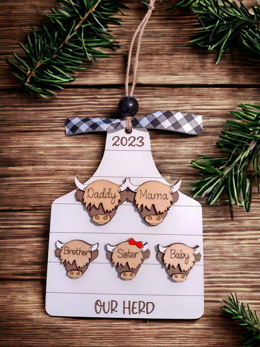 Personalized Our Herd Highland Cow Family Christmas Ornament