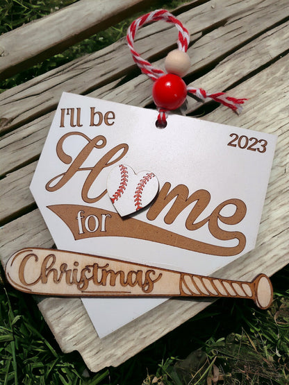 Personalized Baseball Christmas Ornament, I'll Be Home For Christmas