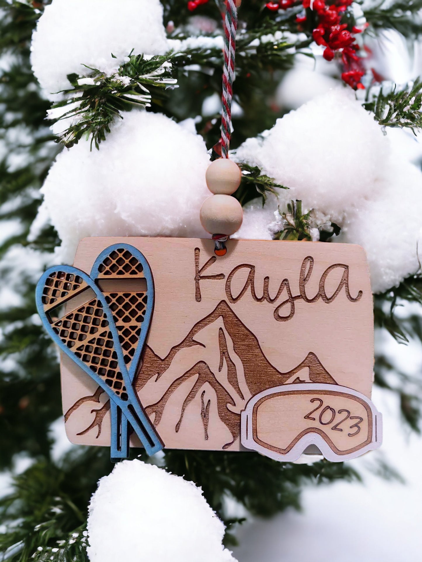 Personalized Ski Ornament, Snowboard, Snowshoes