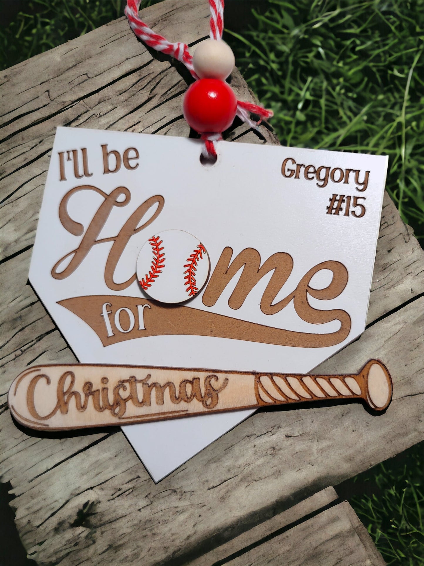 Personalized Baseball Christmas Ornament, I'll Be Home For Christmas