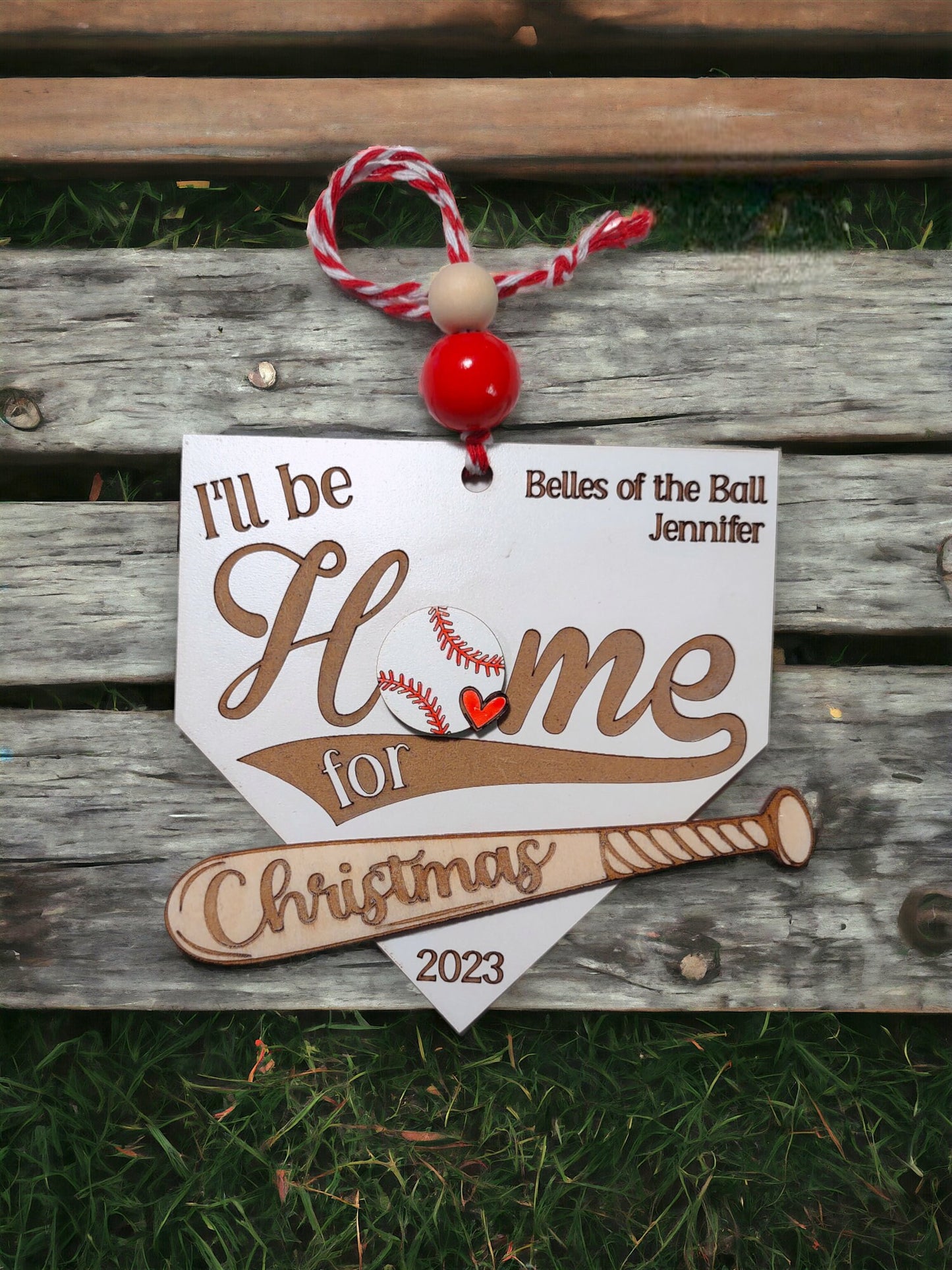 Personalized Baseball Christmas Ornament, I'll Be Home For Christmas